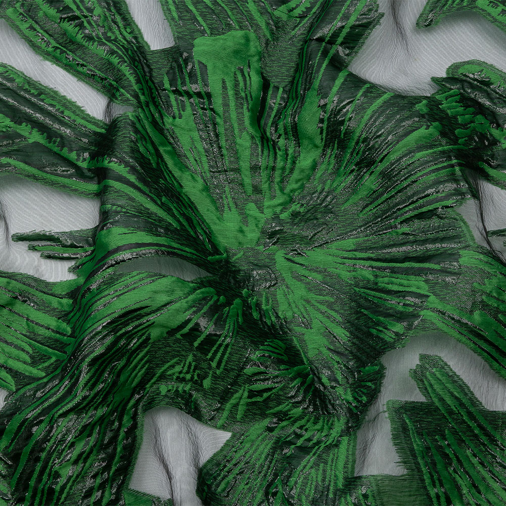 Metallic Black and Green Firework Flowers Luxury Burnout Brocade Metallic Black and Green Firework Flowers Luxury Burnout Brocade