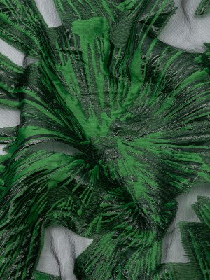 Metallic Black and Green Firework Flowers Luxury Burnout Brocade Metallic Black and Green Firework Flowers Luxury Burnout Brocade