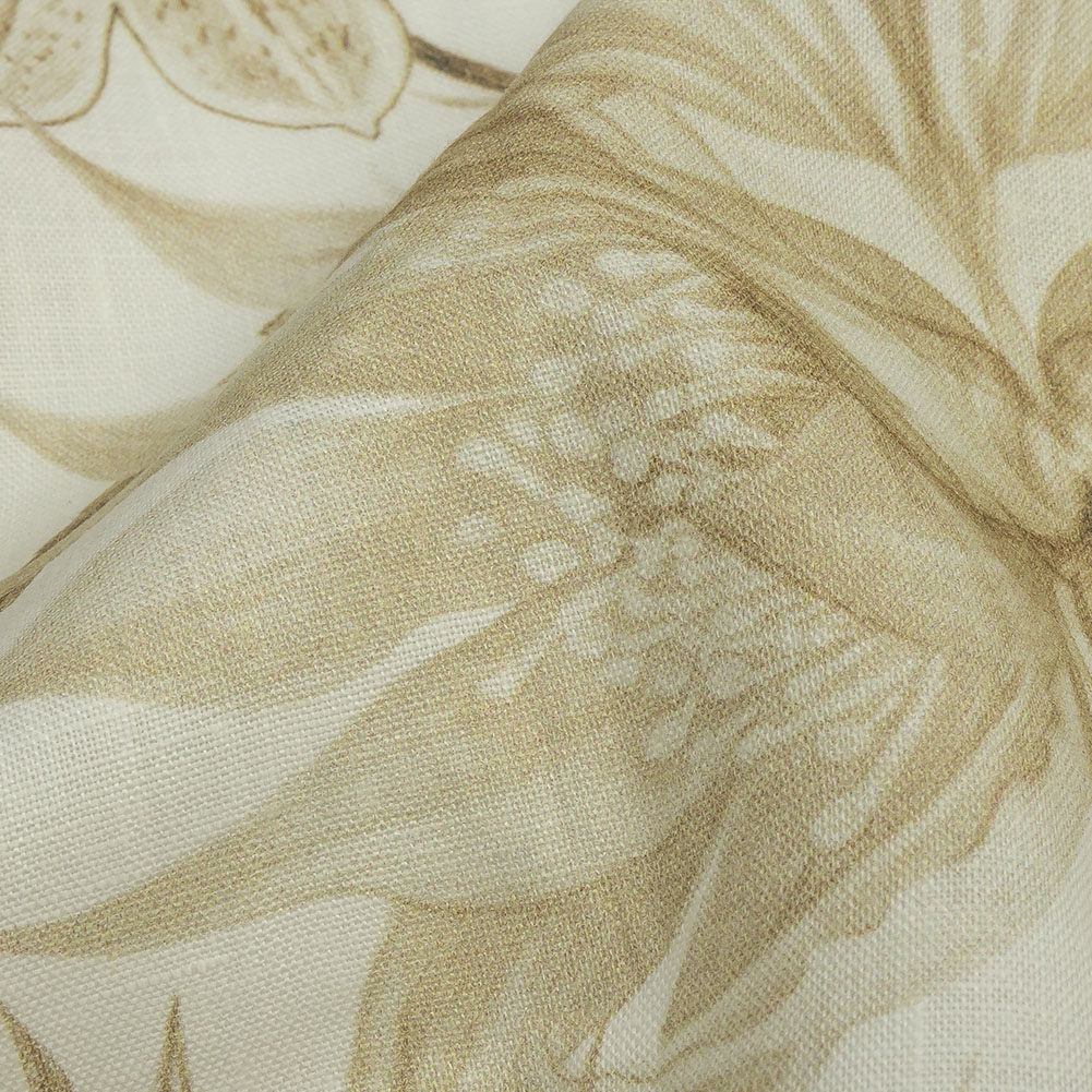 Dark Beige and White Butterfly Garden Medium Weight Linen Woven