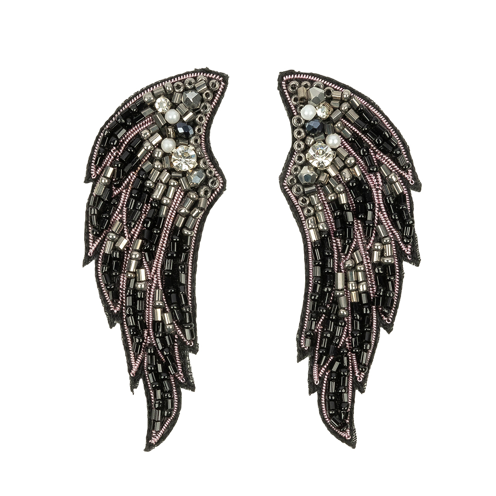Gunmetal, Black and Pink Wings Rhinestone and Glass Beaded Applique – 3.125″ x 1.125″ Gunmetal, Black and Pink Wings Rhinestone and Glass Beaded Applique – 3.125″ x 1.125″