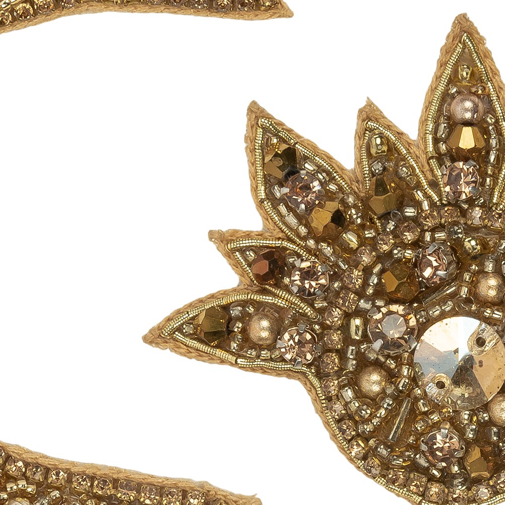 Gold Sun and Crescent Moon Rhinestones and Glass Beaded Applique