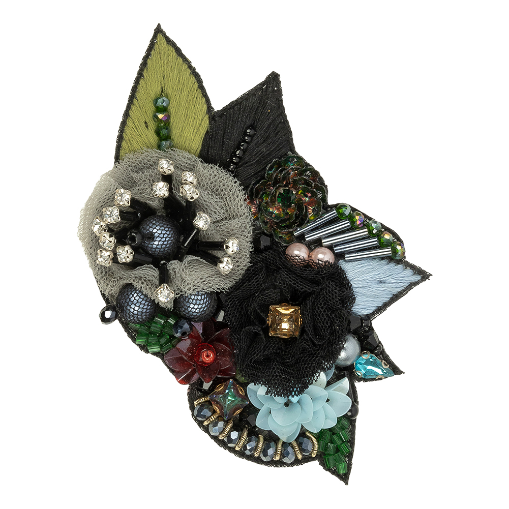 Blue, Gray and Green Fabric Flowers, Rhinestone and Glass Beaded Applique – 2.5″ x 3.875″ Blue, Gray and Green Fabric Flowers, Rhinestone and Glass Beaded Applique – 2.5″ x 3.875″