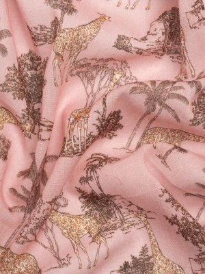 Cotton Gauze – Pink Giraffes and Palm Trees – Mood Exclusive Nairobi Neighbors Print Cotton Gauze – Pink Giraffes and Palm Trees – Mood Exclusive Nairobi Neighbors Print
