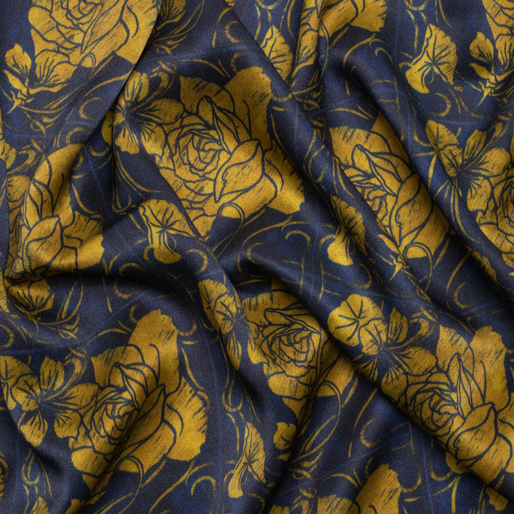 Mood Exclusive Navy Trellis Array Sustainable Viscose Fluid Satin Mood Exclusive Navy Trellis Array Sustainable Viscose Fluid Satin