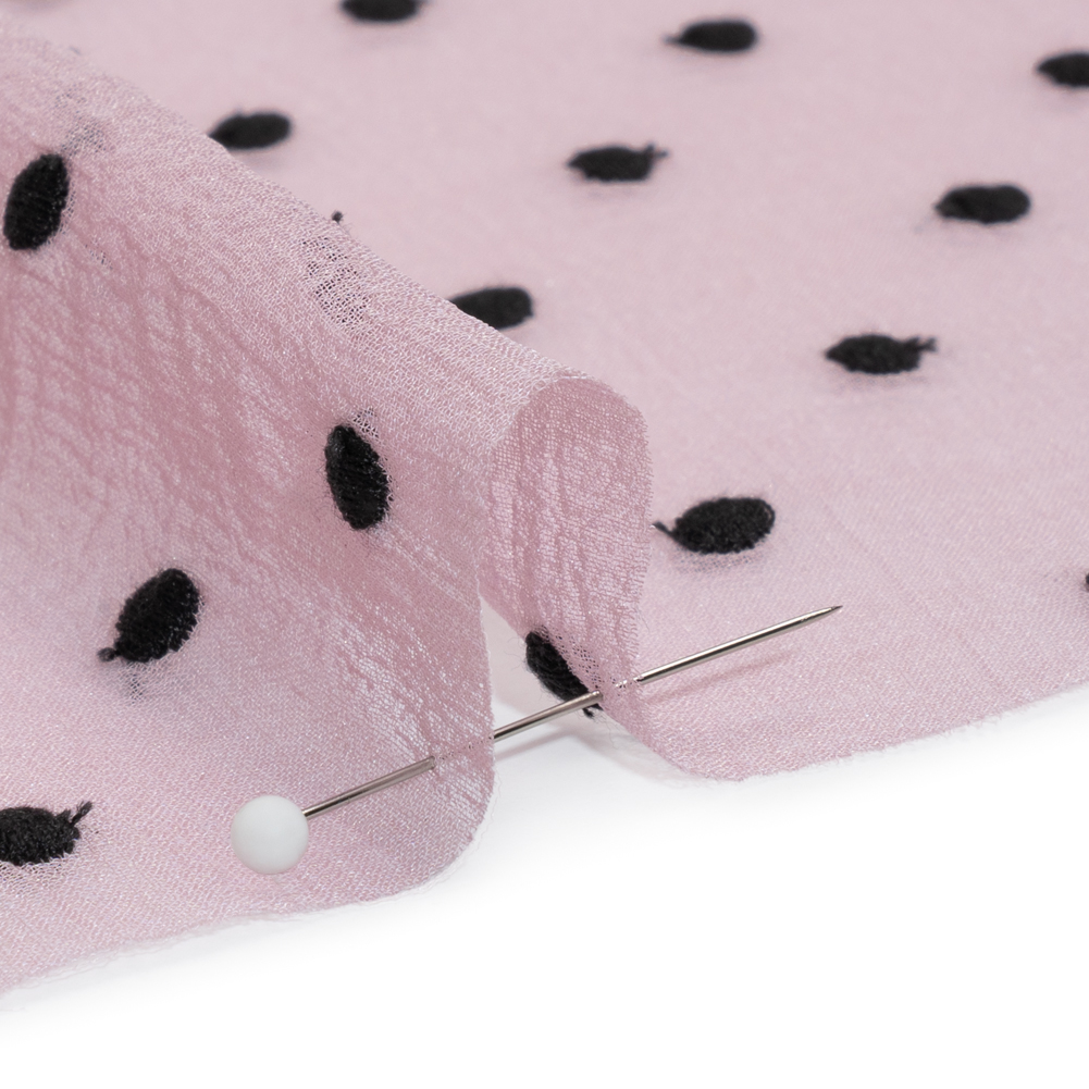 Famous Australian Designer Lilac and Black Embroidered Polka Dots Crinkled Silk Georgette