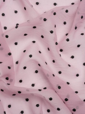 Famous Australian Designer Lilac and Black Embroidered Polka Dots Crinkled Silk Georgette Famous Australian Designer Lilac and Black Embroidered Polka Dots Crinkled Silk Georgette