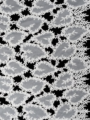 Burnout Embroidered Lace with Finished Edges – White Leafy Lines Burnout Embroidered Lace with Finished Edges – White Leafy Lines