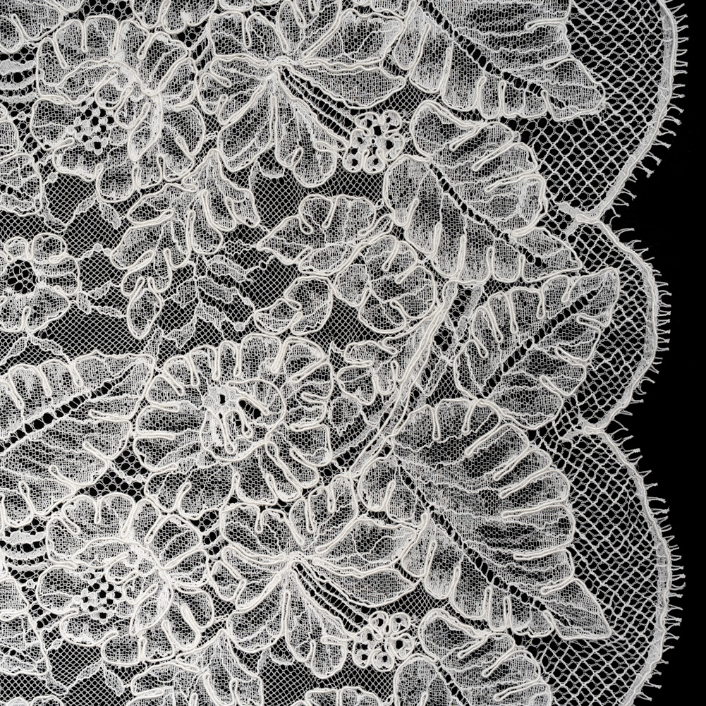 Corded Chantilly Lace with Finished Edges – Ivory Tropical Leaves and Flowers Corded Chantilly Lace with Finished Edges – Ivory Tropical Leaves and Flowers