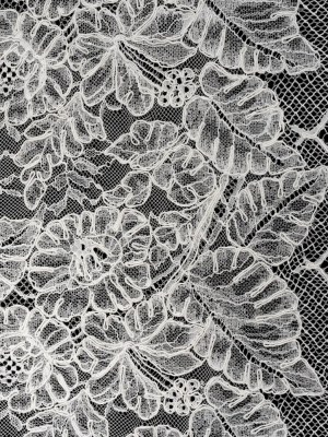 Corded Chantilly Lace with Finished Edges – Ivory Tropical Leaves and Flowers Corded Chantilly Lace with Finished Edges – Ivory Tropical Leaves and Flowers