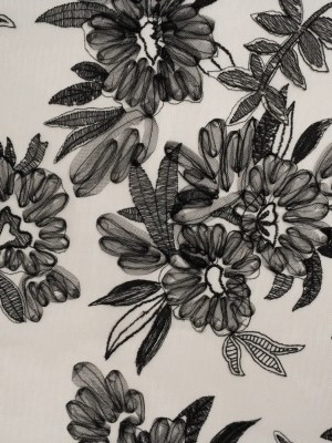 Embroidered Lace with 3D Tulle Applique – Nude and Black Floral Embroidered Lace with 3D Tulle Applique – Nude and Black Floral