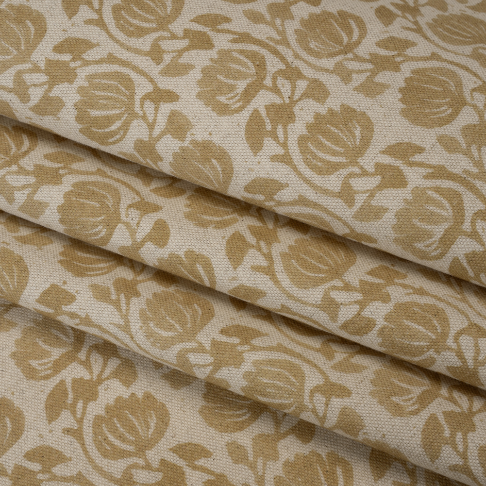 Cotton and Linen Canvas Print – Maize Block Print Florals – British Imported Cotton and Linen Canvas Print – Maize Block Print Florals – British Imported