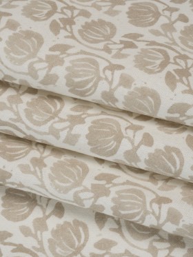 Cotton and Linen Canvas Print – Natural Block Print Florals – British Imported Cotton and Linen Canvas Print – Natural Block Print Florals – British Imported