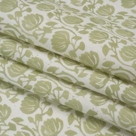 Cotton and Linen Canvas Print – Pistachio Block Print Florals – British Imported Cotton and Linen Canvas Print – Pistachio Block Print Florals – British Imported