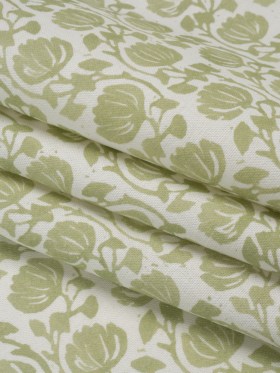 Cotton and Linen Canvas Print – Pistachio Block Print Florals – British Imported Cotton and Linen Canvas Print – Pistachio Block Print Florals – British Imported