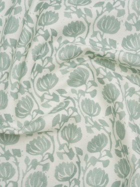 Cotton and Linen Canvas Print – Seafoam Block Print Florals – British Imported Cotton and Linen Canvas Print – Seafoam Block Print Florals – British Imported