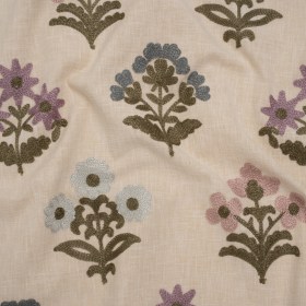 Polyester and Cotton Slubbed Drapery Woven with Viscose Embroidery – Iris Simple Flowers – British Imported Polyester and Cotton Slubbed Drapery Woven with Viscose Embroidery – Iris Simple Flowers – British Imported