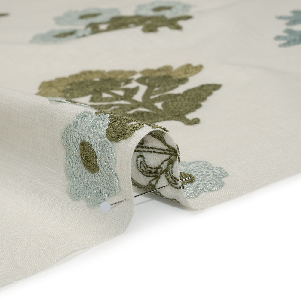 Polyester and Cotton Slubbed Drapery Woven with Viscose Embroidery – Lagoon Simple Flowers – British Imported Polyester and Cotton Slubbed Drapery Woven with Viscose Embroidery – Lagoon Simple Flowers – British Imported