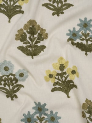 Polyester and Cotton Slubbed Drapery Woven with Viscose Embroidery – Lagoon Simple Flowers – British Imported Polyester and Cotton Slubbed Drapery Woven with Viscose Embroidery – Lagoon Simple Flowers – British Imported