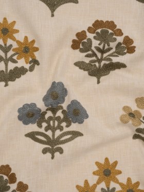 Polyester and Cotton Slubbed Drapery Woven with Viscose Embroidery – Maize Simple Flowers – British Imported Polyester and Cotton Slubbed Drapery Woven with Viscose Embroidery – Maize Simple Flowers – British Imported