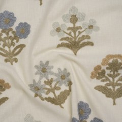 Polyester and Cotton Slubbed Drapery Woven with Viscose Embroidery – Seaspray Simple Flowers – British Imported Polyester and Cotton Slubbed Drapery Woven with Viscose Embroidery – Seaspray Simple Flowers – British Imported