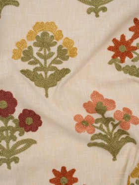 Polyester and Cotton Slubbed Drapery Woven with Viscose Embroidery – Terracotta Simple Flowers – British Imported Polyester and Cotton Slubbed Drapery Woven with Viscose Embroidery – Terracotta Simple Flowers – British Imported