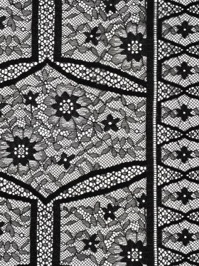 Raschel Lace Panel with Finished Edges – Black Geometric and Floral Raschel Lace Panel with Finished Edges – Black Geometric and Floral