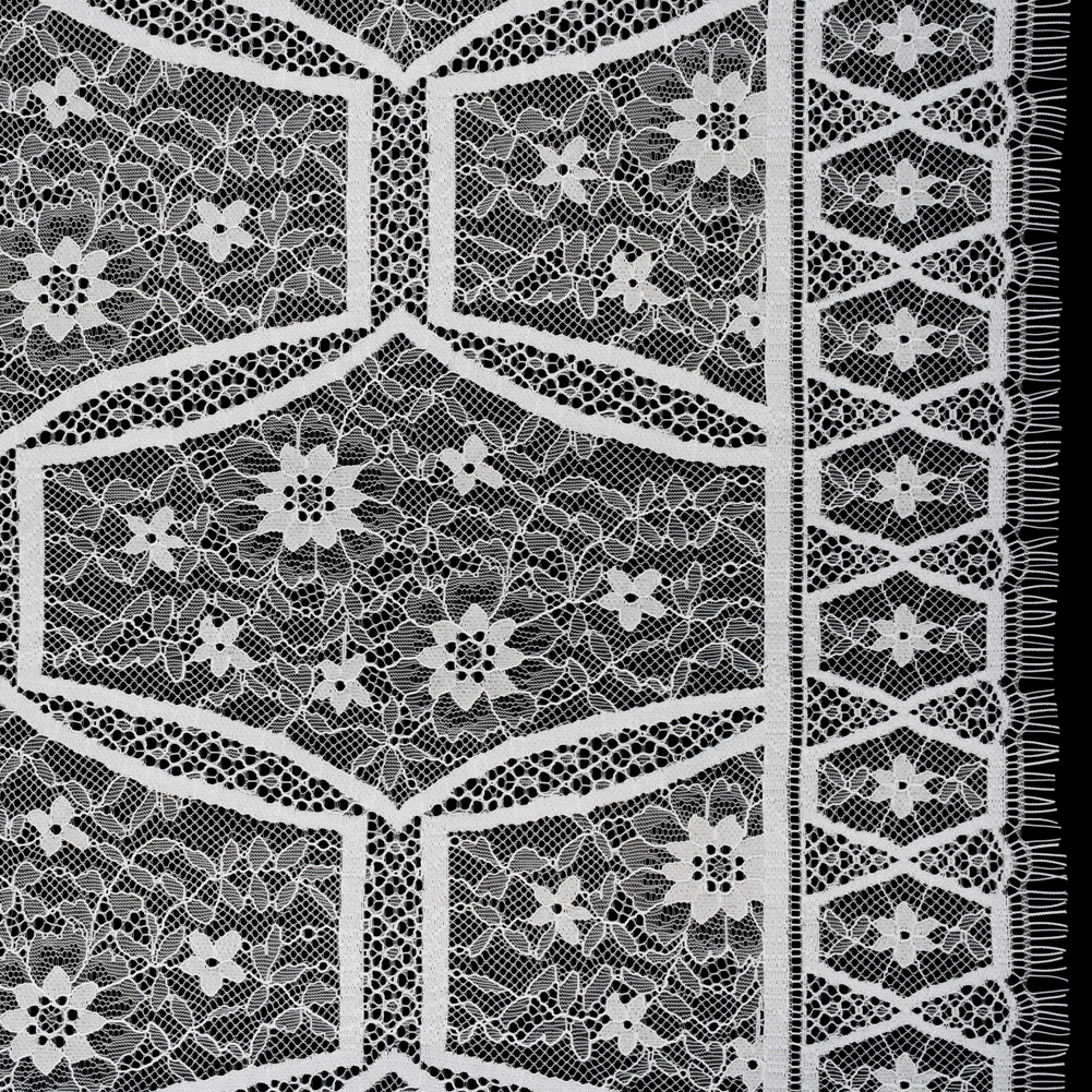 Raschel Lace Panel with Finished Edges – Ivory Geometric and Floral Raschel Lace Panel with Finished Edges – Ivory Geometric and Floral
