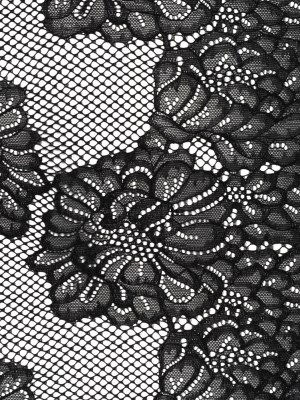Corded Raschel Lace Panel with Finished Edges – Black Big Flowers on Diamond Net Corded Raschel Lace Panel with Finished Edges – Black Big Flowers on Diamond Net