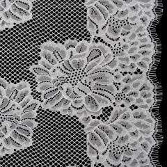 Corded Raschel Lace Panel with Finished Edges – Ivory Big Flowers on Diamond Net Corded Raschel Lace Panel with Finished Edges – Ivory Big Flowers on Diamond Net