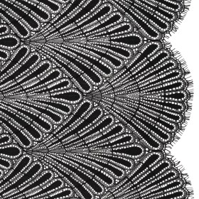 Corded Raschel Lace Panel with Finished Edges – Black Fan Palm Scallops Corded Raschel Lace Panel with Finished Edges – Black Fan Palm Scallops