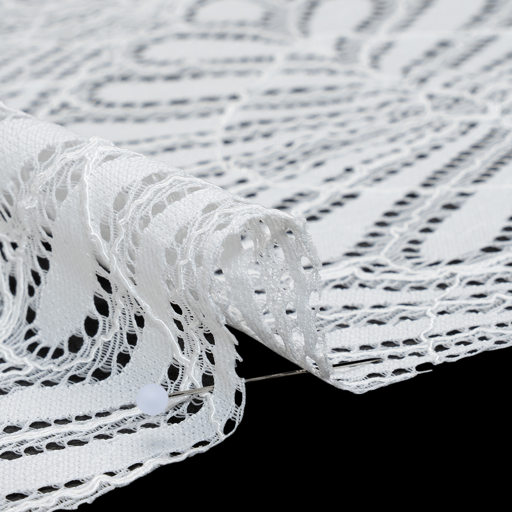 Corded Raschel Lace Panel with Finished Edges – Ivory Fan Palm Scallops Corded Raschel Lace Panel with Finished Edges – Ivory Fan Palm Scallops