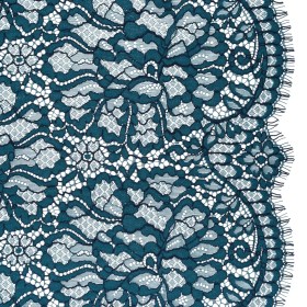 Corded Raschel Lace Panel with Finished Edges – Dark Teal and Navy All-Over Flowers and Leaves Corded Raschel Lace Panel with Finished Edges – Dark Teal and Navy All-Over Flowers and Leaves