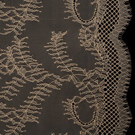 Raschel Lace Panel with Finished Edges – Buff Delicate Leafy Vines on Net Raschel Lace Panel with Finished Edges – Buff Delicate Leafy Vines on Net