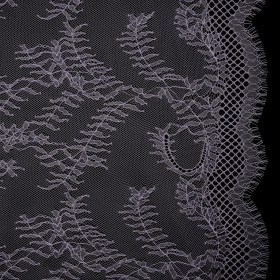 Raschel Lace Panel with Finished Edges – Lavender Delicate Leafy Vines on Net Raschel Lace Panel with Finished Edges – Lavender Delicate Leafy Vines on Net