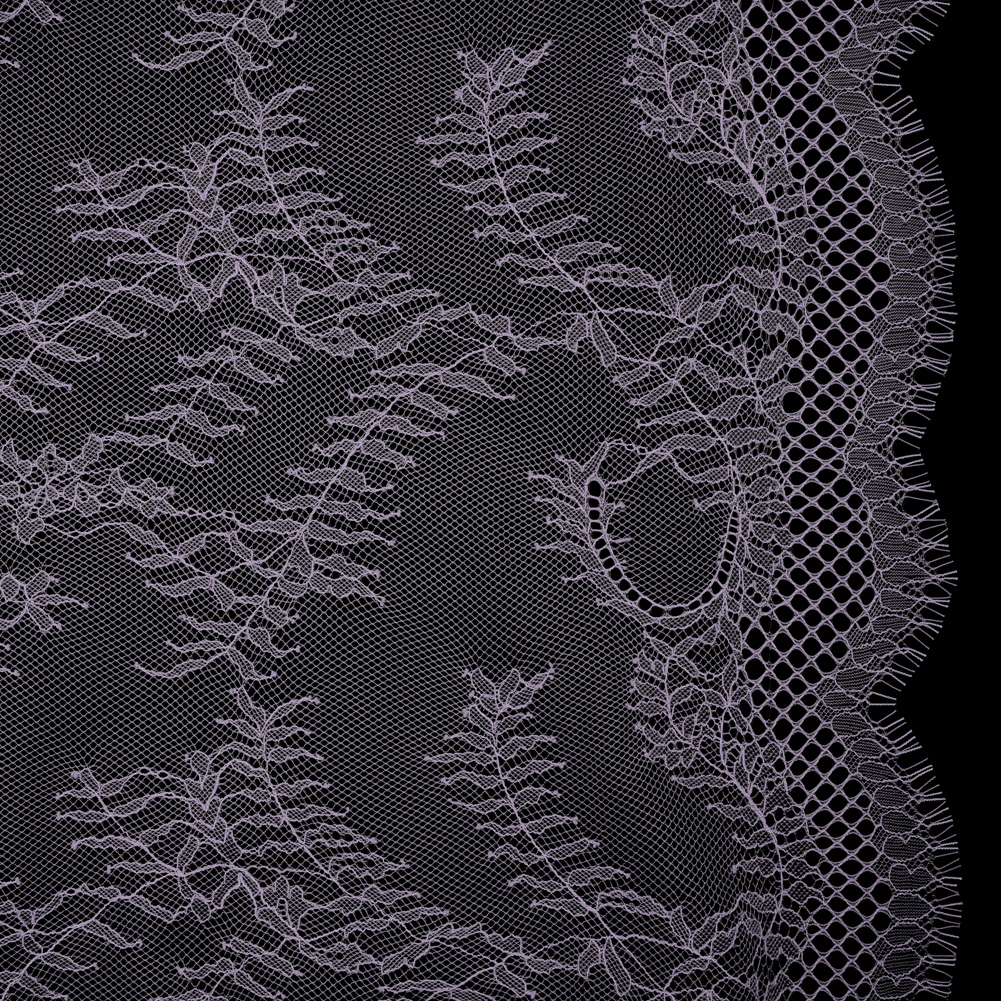 Raschel Lace Panel with Finished Edges - Lavender Delicate Leafy Vines on Net