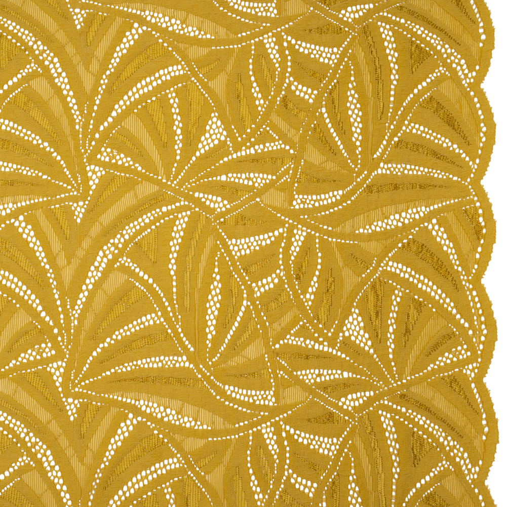 Stretch Raschel Lace with Finished Edges – Rich Gold Flying Fans Stretch Raschel Lace with Finished Edges – Rich Gold Flying Fans