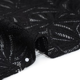 Stretch Raschel Lace with Finished Edges – Black Flying Fans Stretch Raschel Lace with Finished Edges – Black Flying Fans
