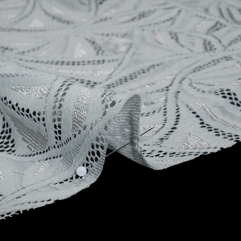 Stretch Raschel Lace with Finished Edges - Silver Flying Fans