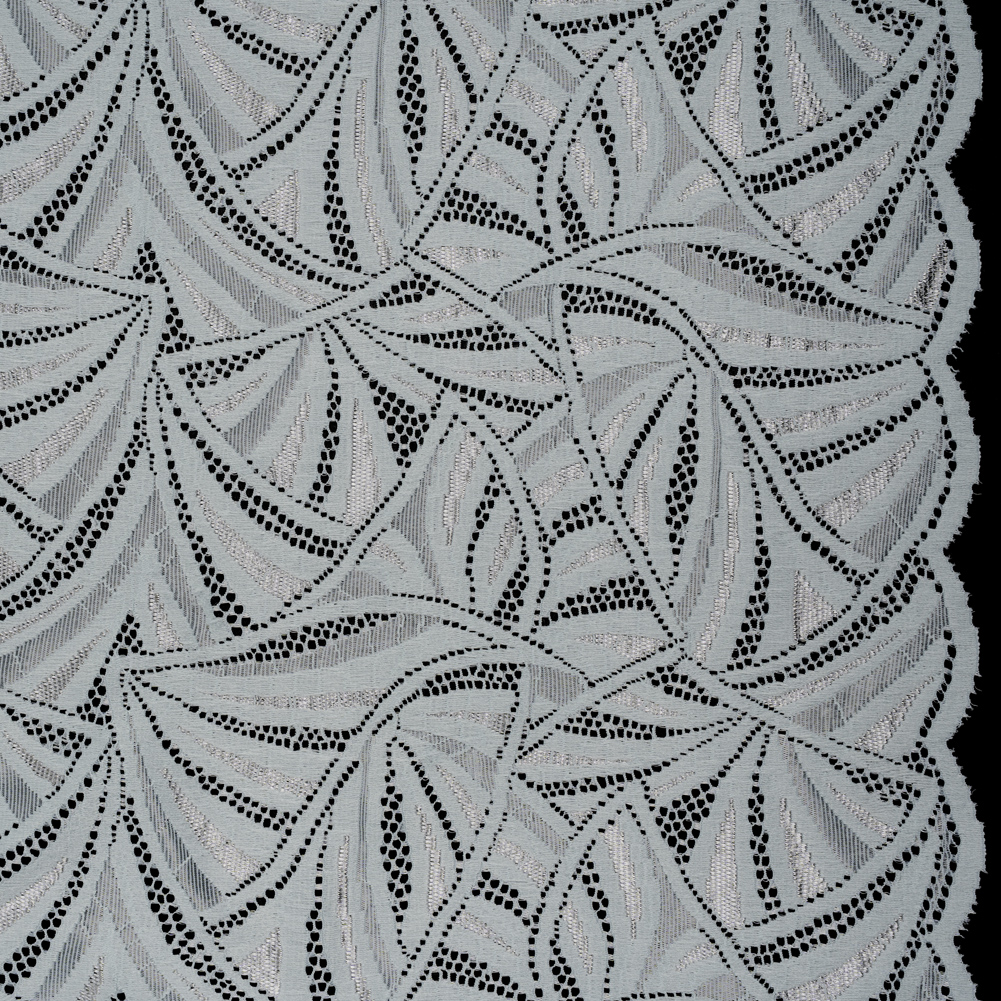 Stretch Raschel Lace with Finished Edges – Silver Flying Fans Stretch Raschel Lace with Finished Edges – Silver Flying Fans