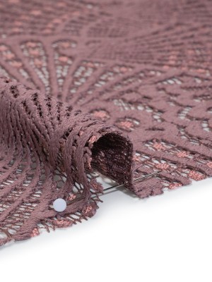 Stretch Raschel Lace with Finished Edges – Old Rose and Salmon Shell Fans Stretch Raschel Lace with Finished Edges – Old Rose and Salmon Shell Fans