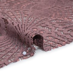 Stretch Raschel Lace with Finished Edges – Old Rose and Salmon Shell Fans Stretch Raschel Lace with Finished Edges – Old Rose and Salmon Shell Fans