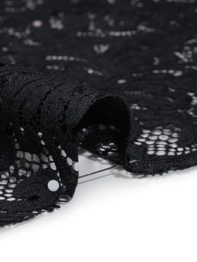 Stretch Raschel Lace with Metallic Spots – Black Fancy Leaves and Flowers Stretch Raschel Lace with Metallic Spots – Black Fancy Leaves and Flowers