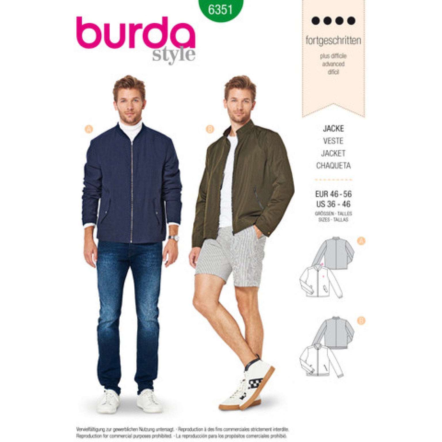 Burda Style sewing pattern Men Jacket #6351 Burda Style sewing pattern Men Jacket #6351