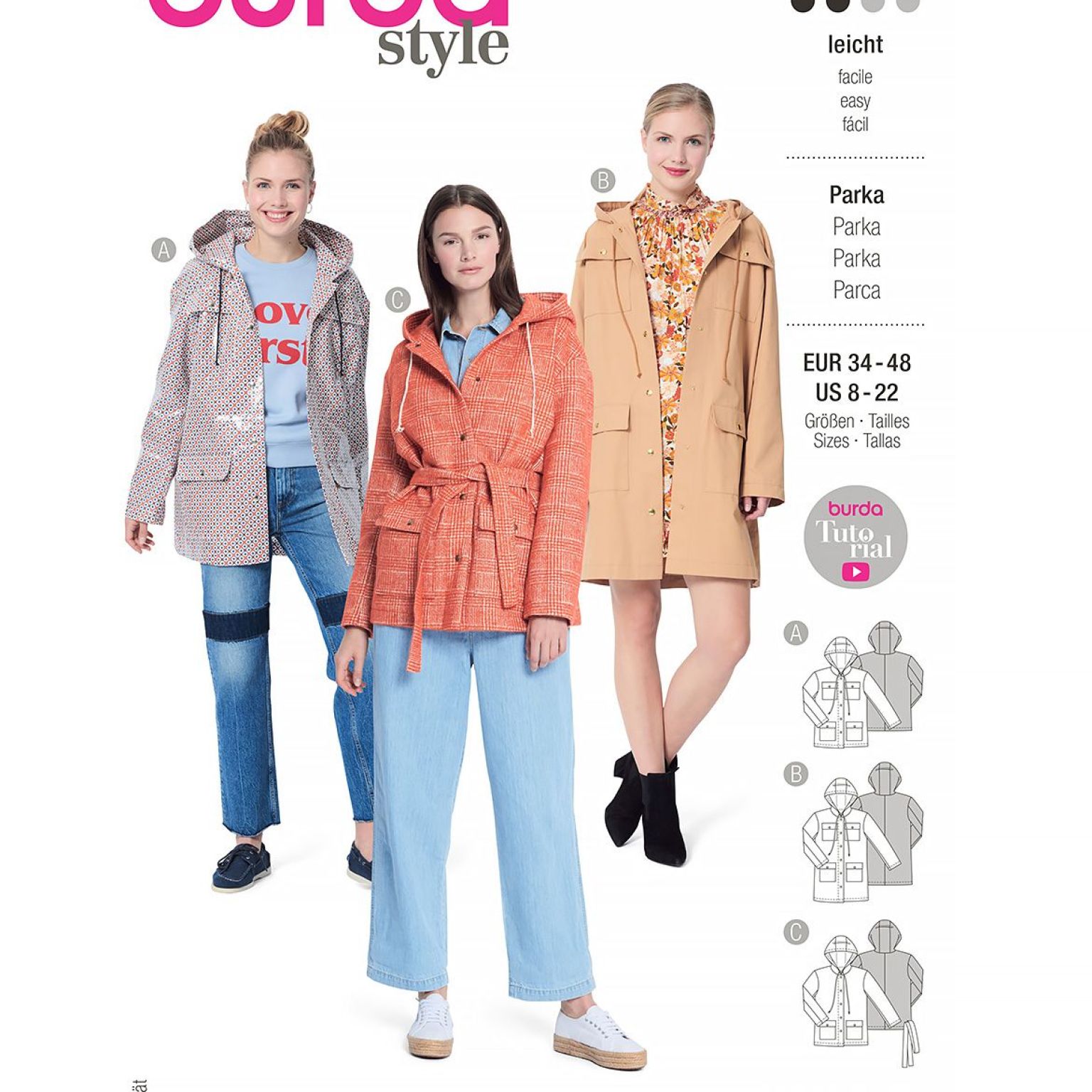 Burda Style Women Parka in 3 Variations #5923 Burda Style Women Parka in 3 Variations #5923