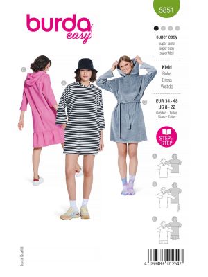 Burda Easy sewing pattern Women Hooded Dresses #5851 Burda Easy sewing pattern Women Hooded Dresses #5851
