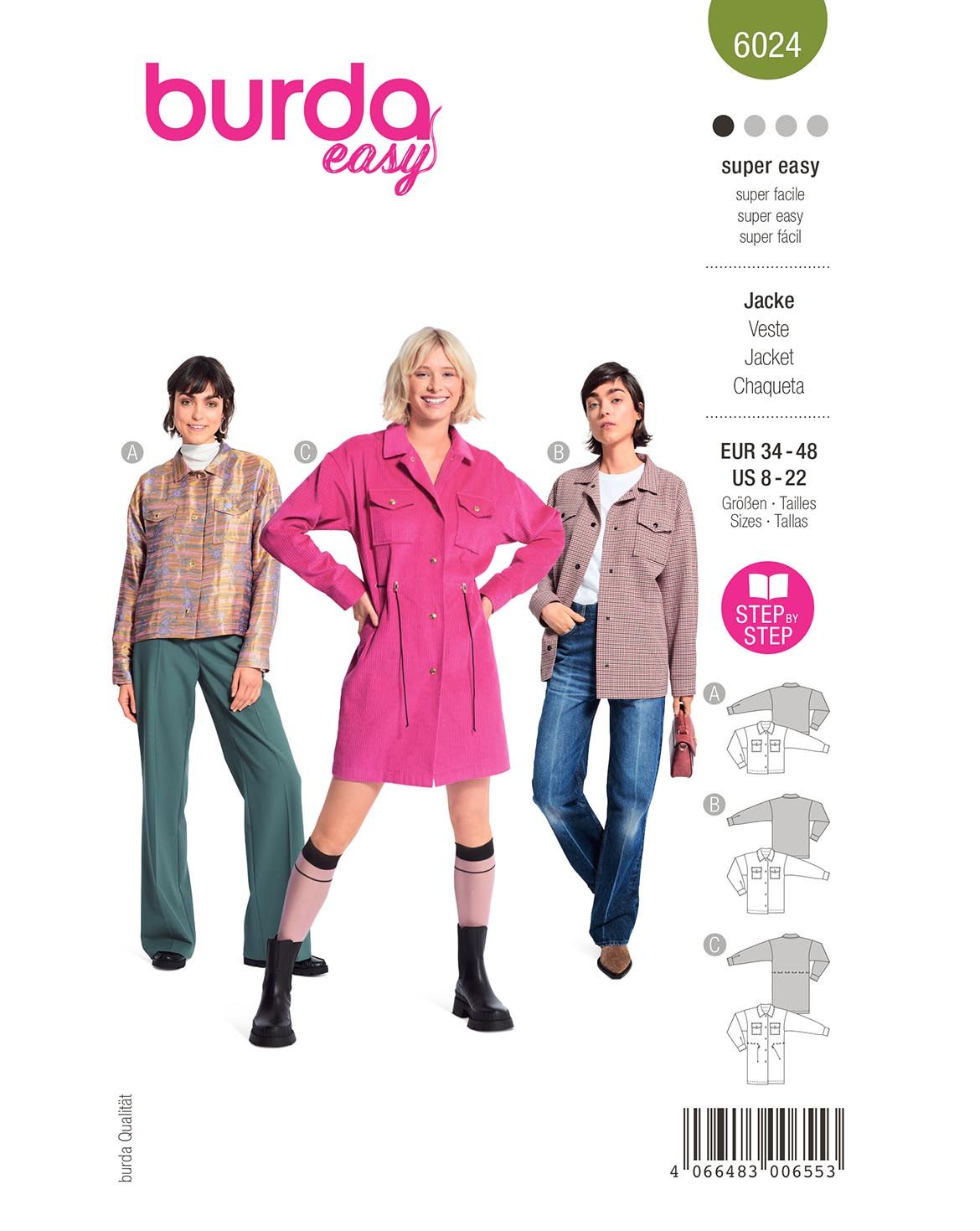 Burda Easy sewing pattern Women Jackets #6024 Burda Easy sewing pattern Women Jackets #6024