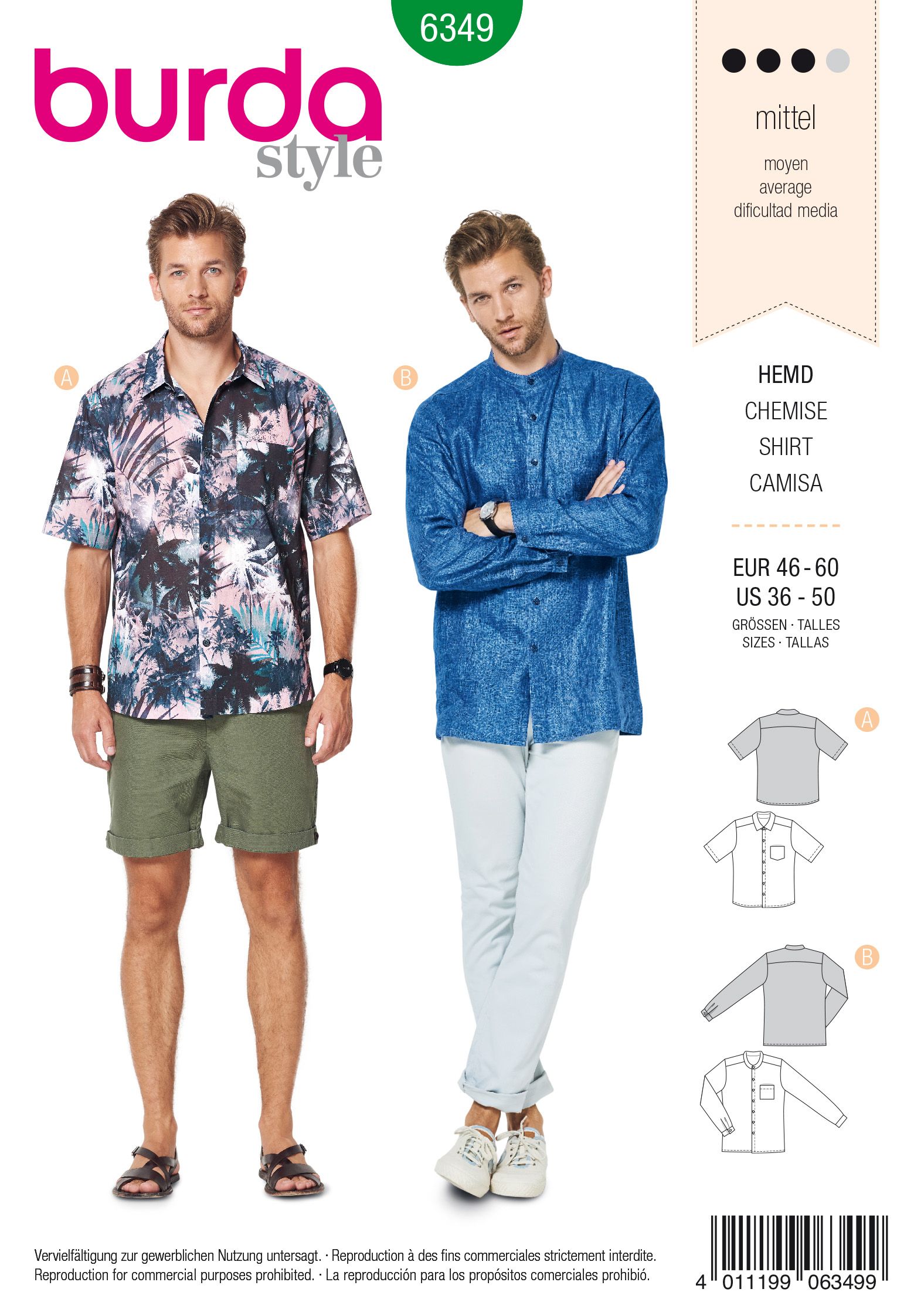 Burda Style sewing pattern Men Shirts #6349 Burda Style sewing pattern Men Shirts #6349