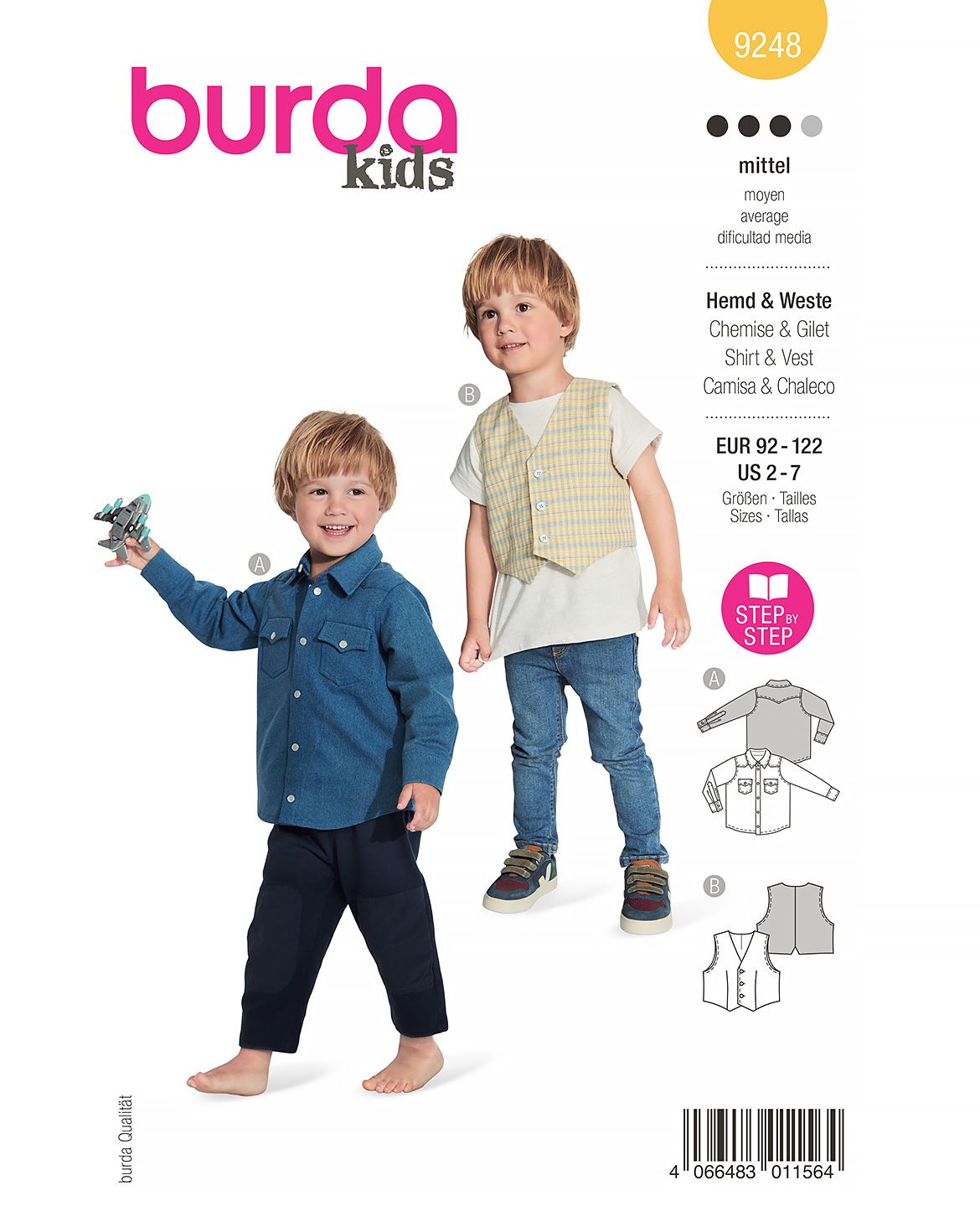 Burda Kids sewing pattern Boys Shirt & Vest #9248 Burda Kids sewing pattern Boys Shirt & Vest #9248