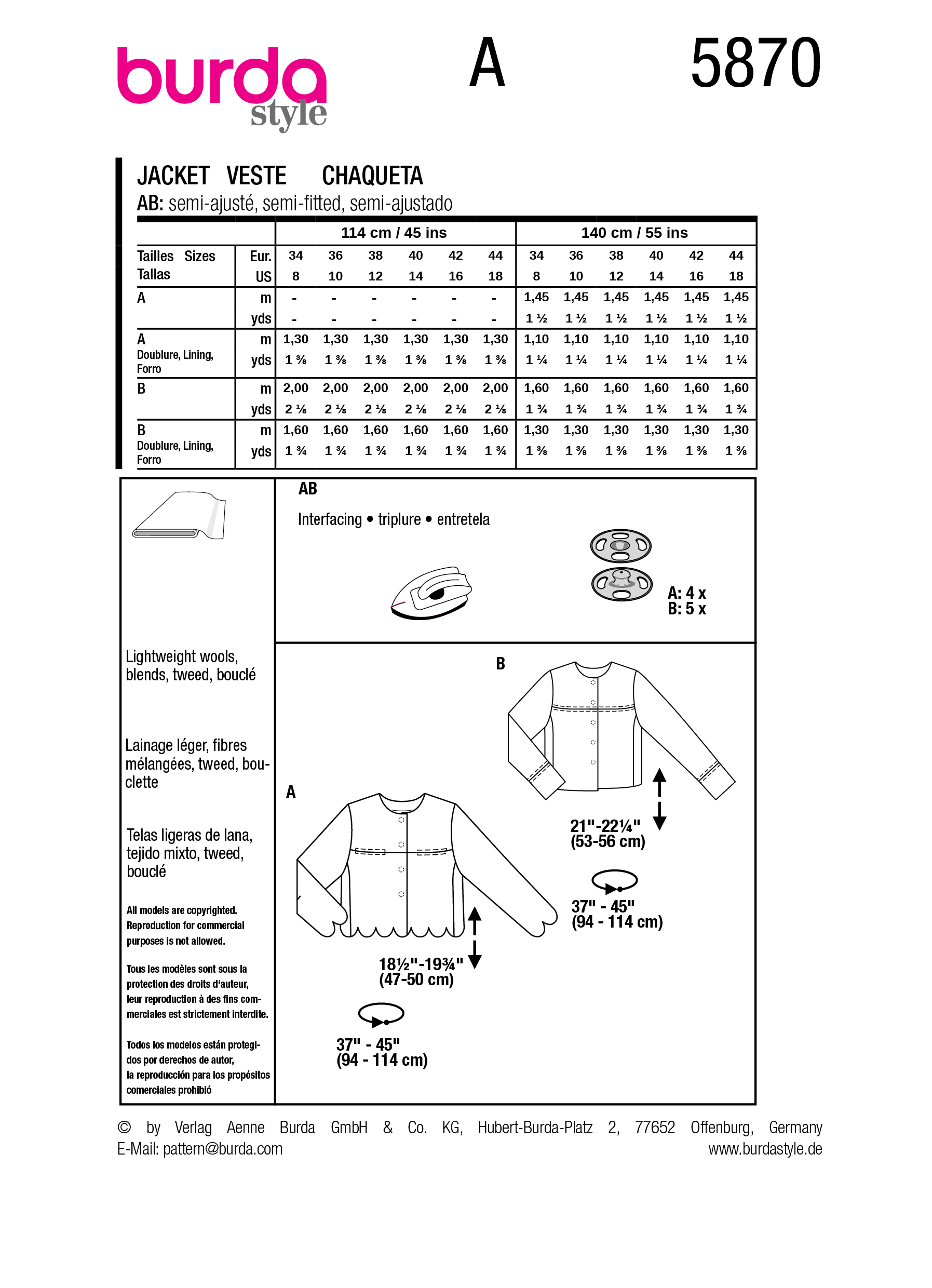 Burda Style Women Jackets #5870