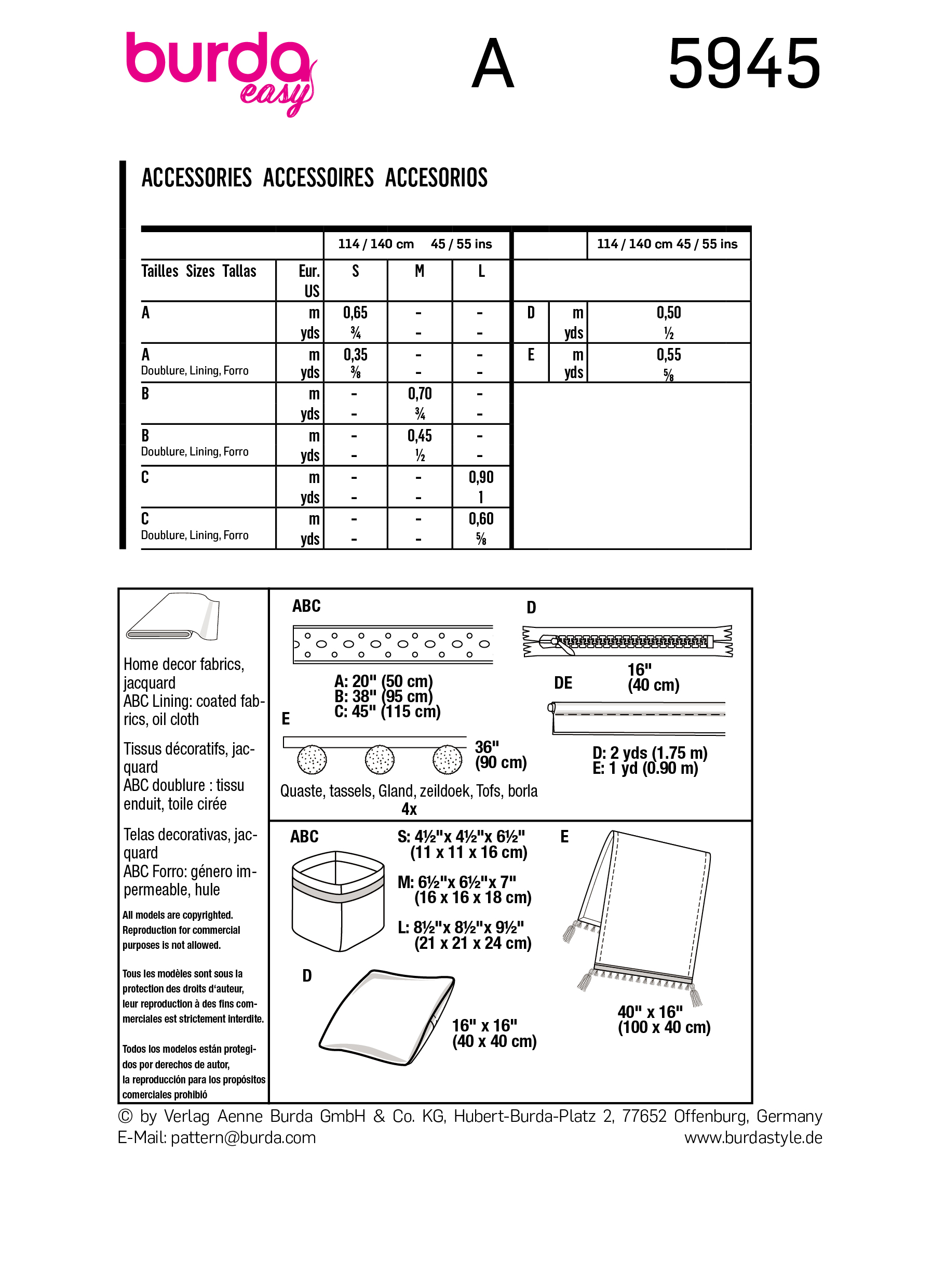 Burda Style Home Accessories #5945